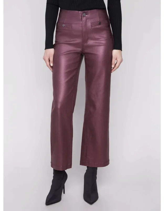 Metallic Wax Twill Flare Leg Pants