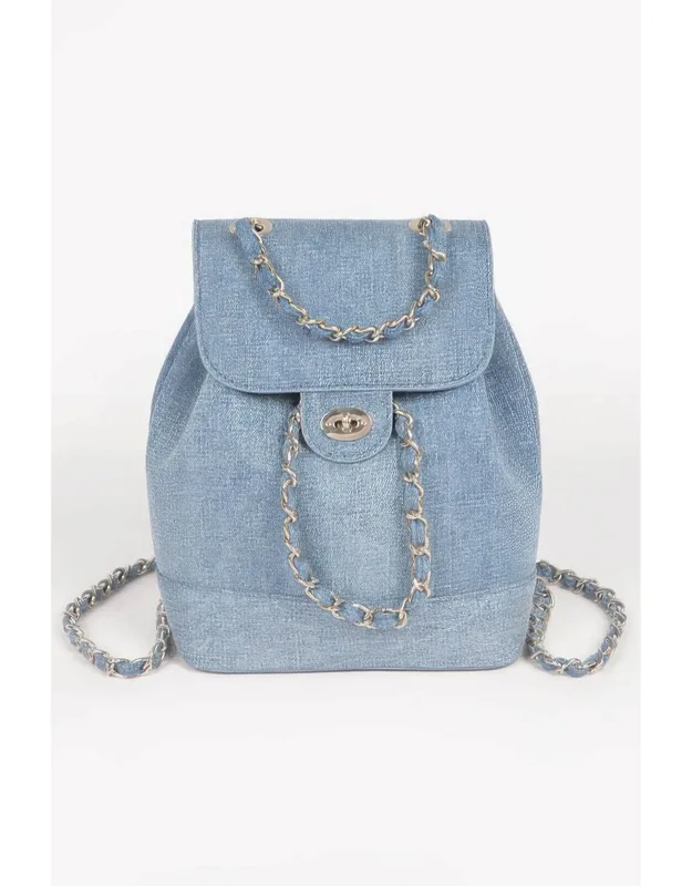 Denim Backpack With Functional Zip Compartments And Adjustable Straps