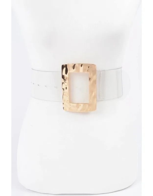 Rectangle Metal Buckle Clear Belt - Sleek Transparent Design, Perfect For Waist-cinching
