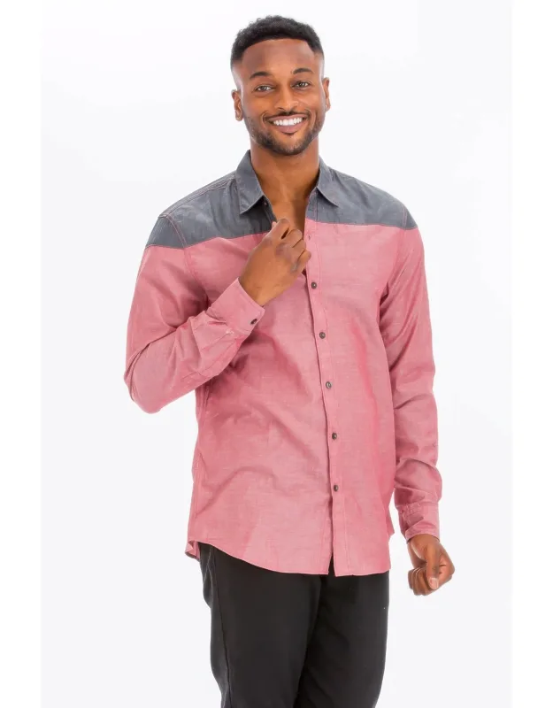 Two Tone Long Sleeve Button Down Shirt
