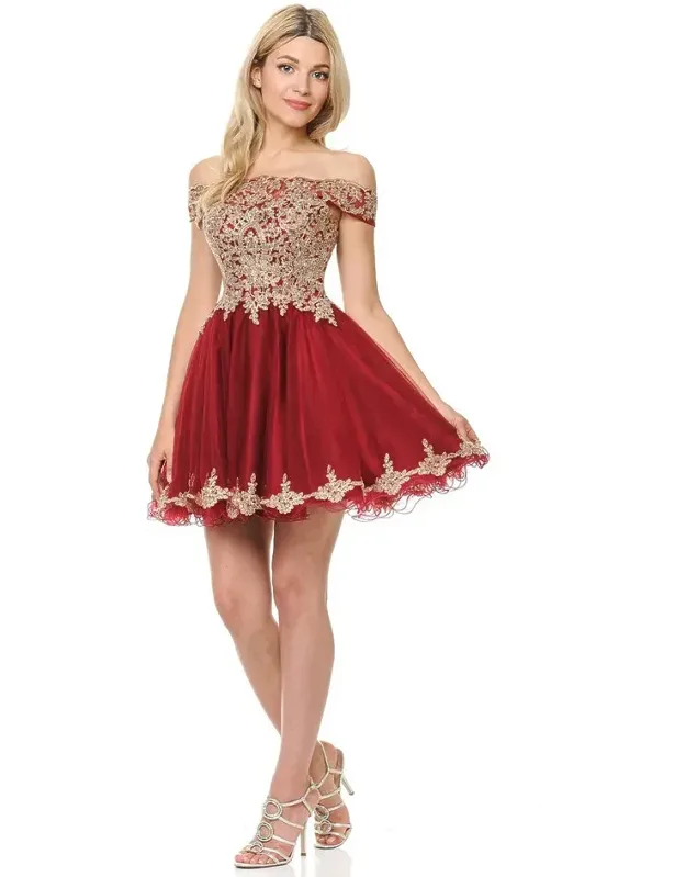 Off-shoulder Embroidered Bodice Tulle Dress With Scalloped Neckline For Special Events