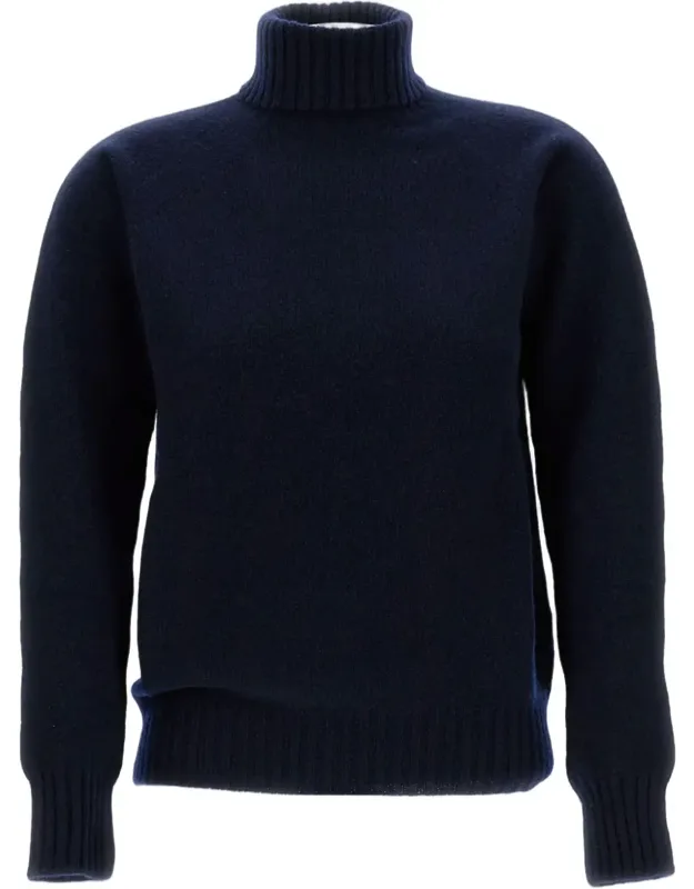 Knit Wool Turtleneck Sweater With Ribbed Details