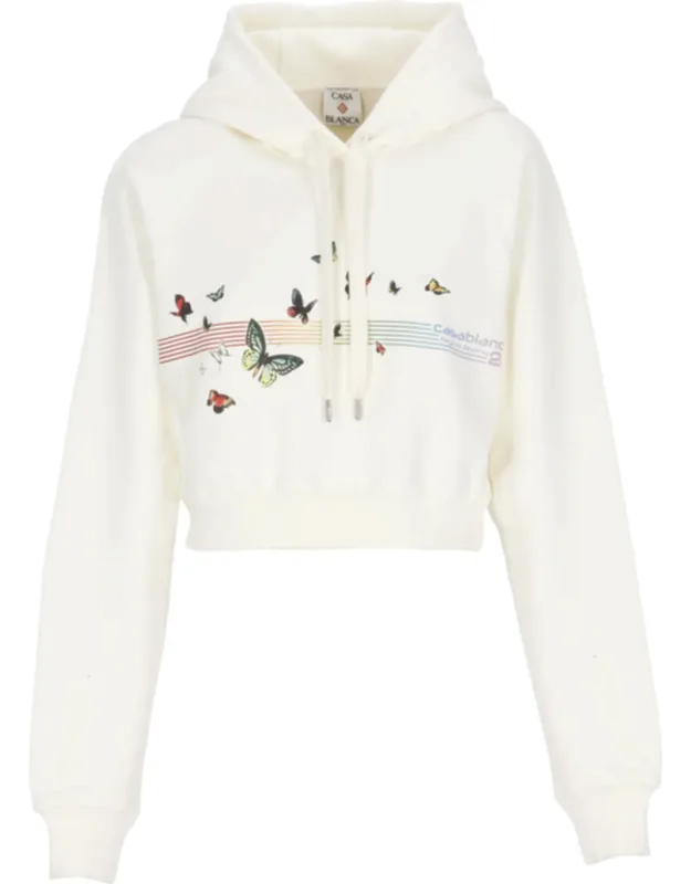 Butterfly Print Crop Hoodie