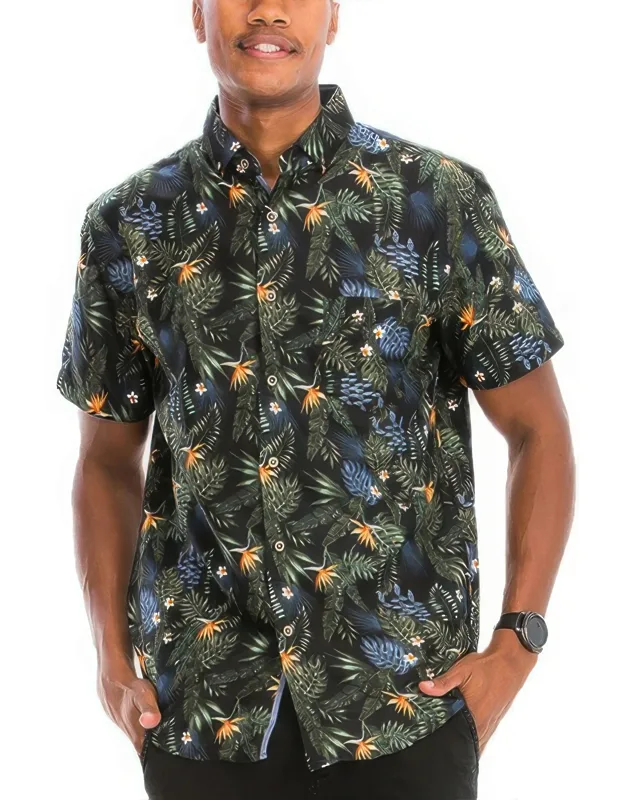 Hawaiian Print Button Down Shirt - Soft, Breathable Fabric, Regular Fit
