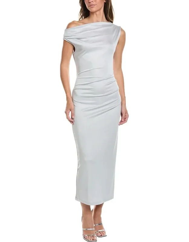 Off Shoulder Ruched Waist Midi Dress