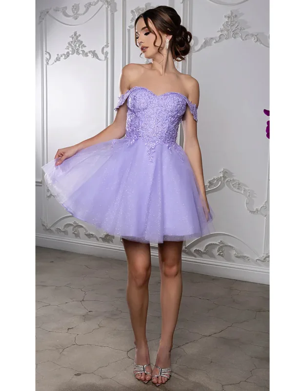 Off Shoulder Beaded Lace Appliqué Cocktail Dress