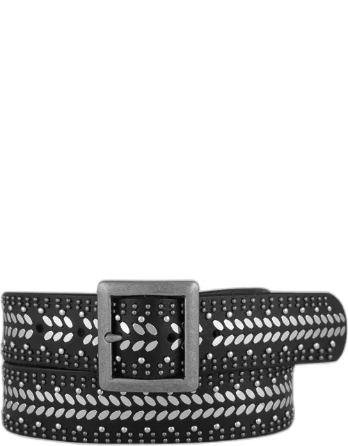 Ezra Studded Leather Belt With Square Buckle