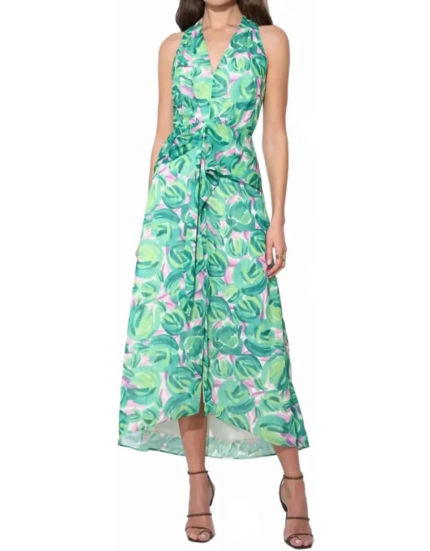 Wrap Tie Waist Printed Maxi Dress