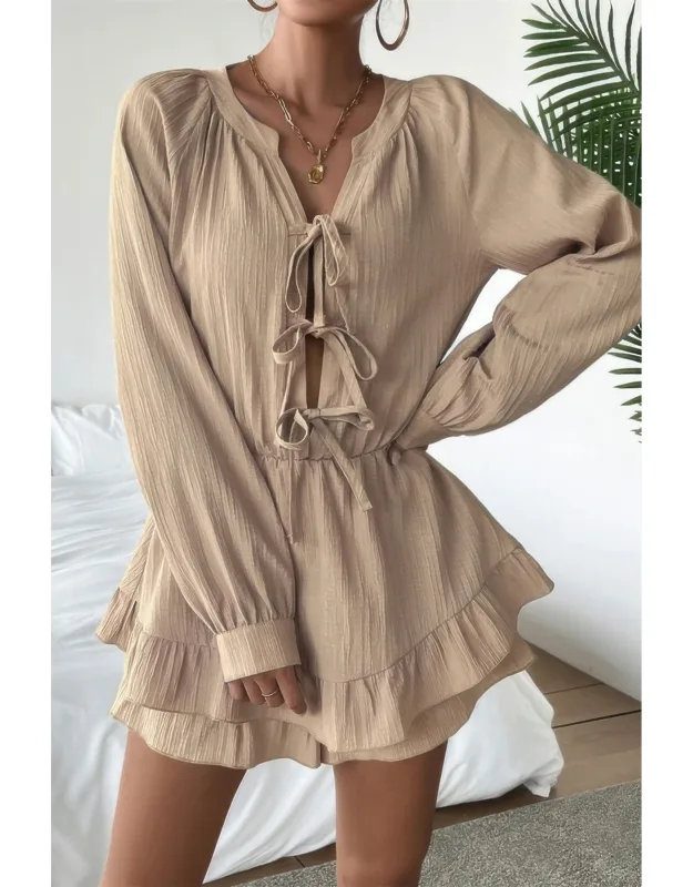 Bowknot Strap Ruffled Hem Layered Dress