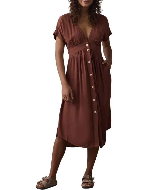 Deep V Button-thru Dress