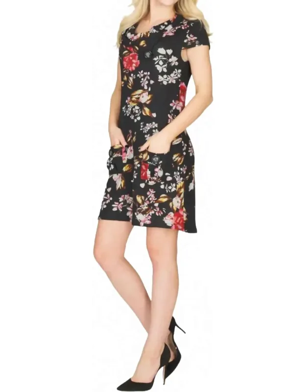 Floral Print Drape Collar Sweater Dress