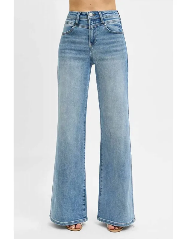 High Rise Wide Front Yoke Detailed Jeans