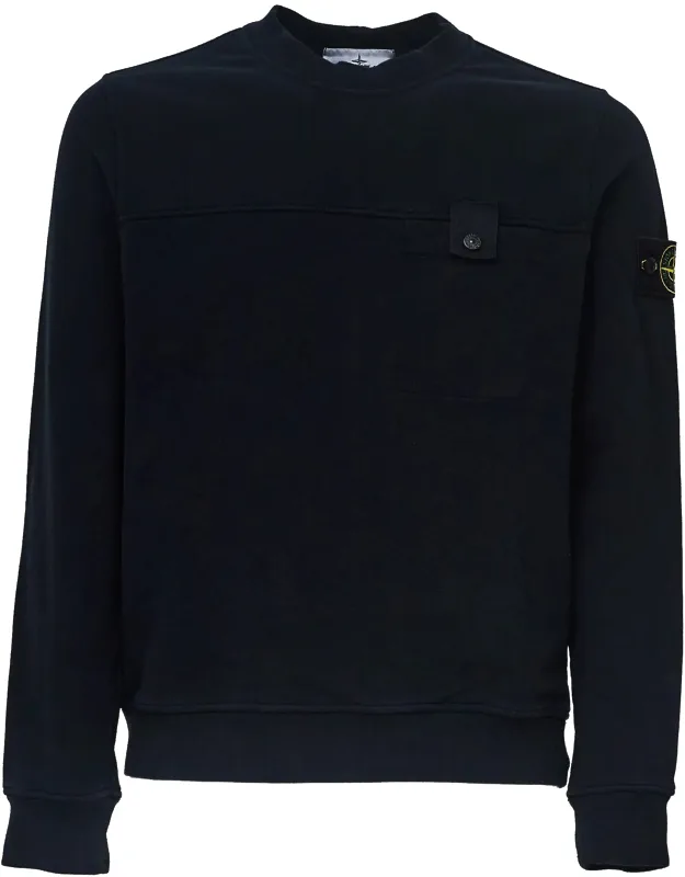 Crew Neck Sweatshirt With Ribbed Finish And Buttoned Pocket