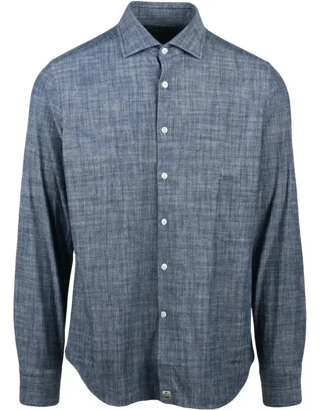 Textured Cotton Long-sleeve Shirt With Button-down Front