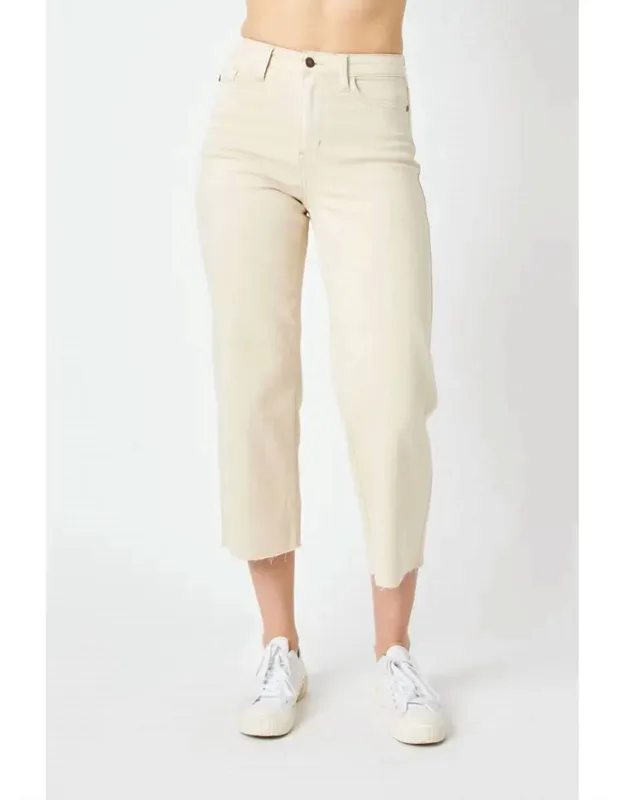 High Waist Garment Dyed Crop Wide Leg Jeans