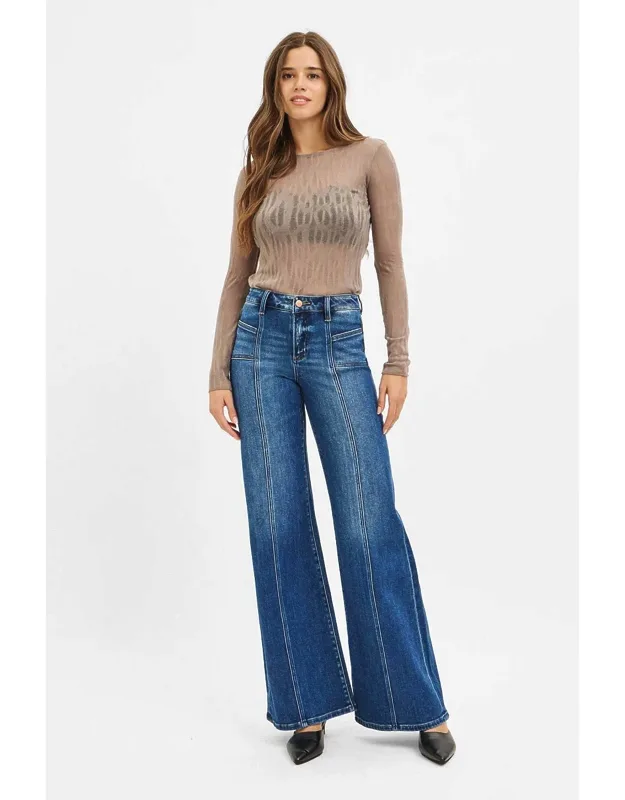 Mid-rise Front Seam Wide-leg Western Jeans