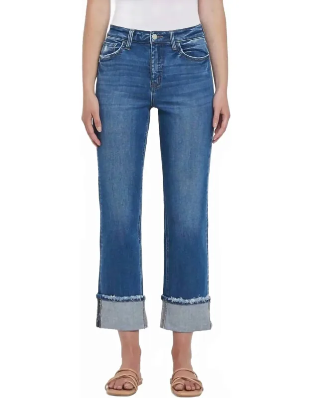 High Rise Cuffed Straight Leg Jeans