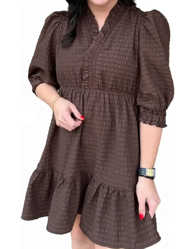 Ruffle Trim Textured Babydoll Dress