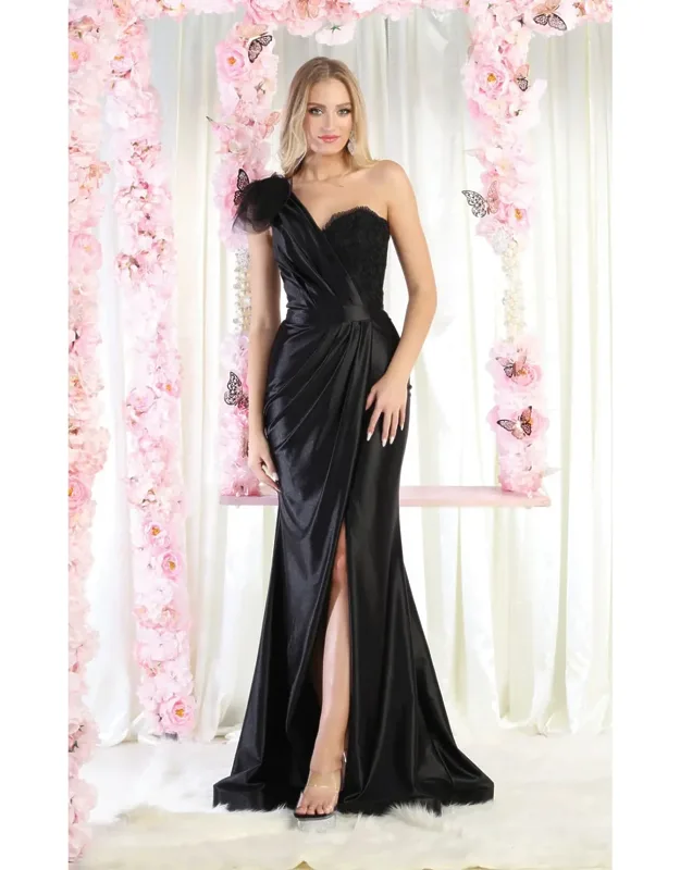 Pleated Satin One Shoulder Formal Evening Dress
