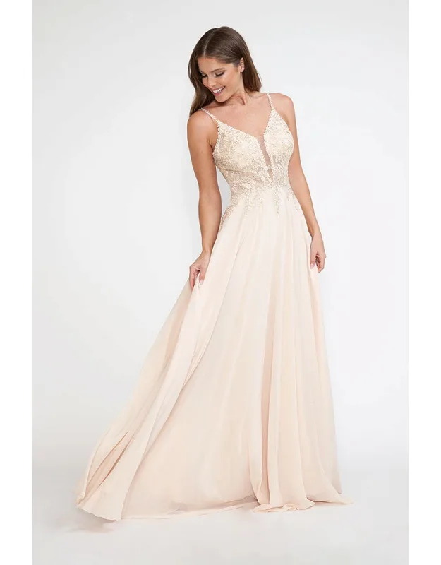 Lace Appliqué Spaghetti Strap A-line Gown