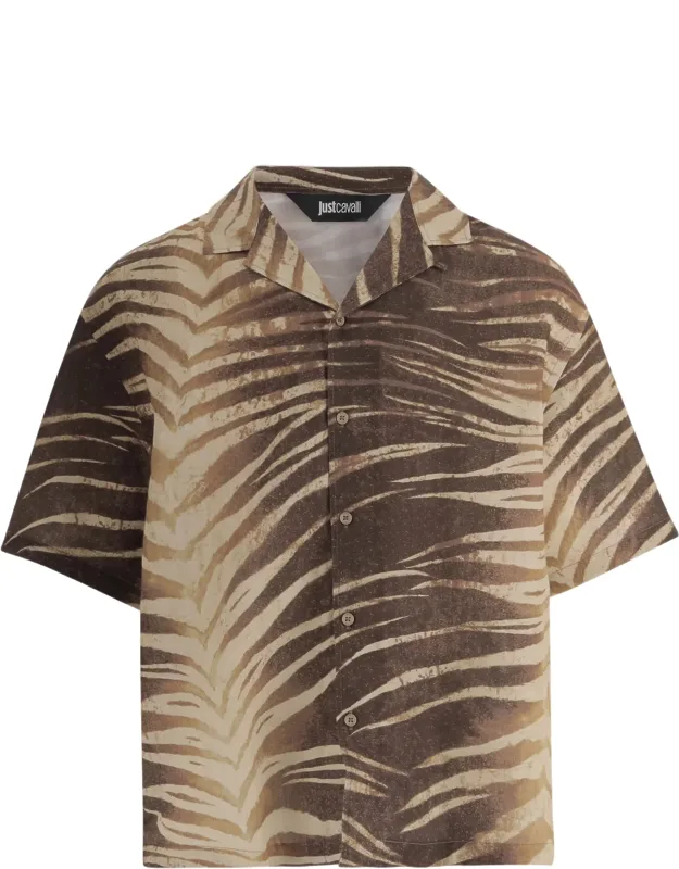 Linen And Cotton Short-sleeve Shirt With Tropical Print