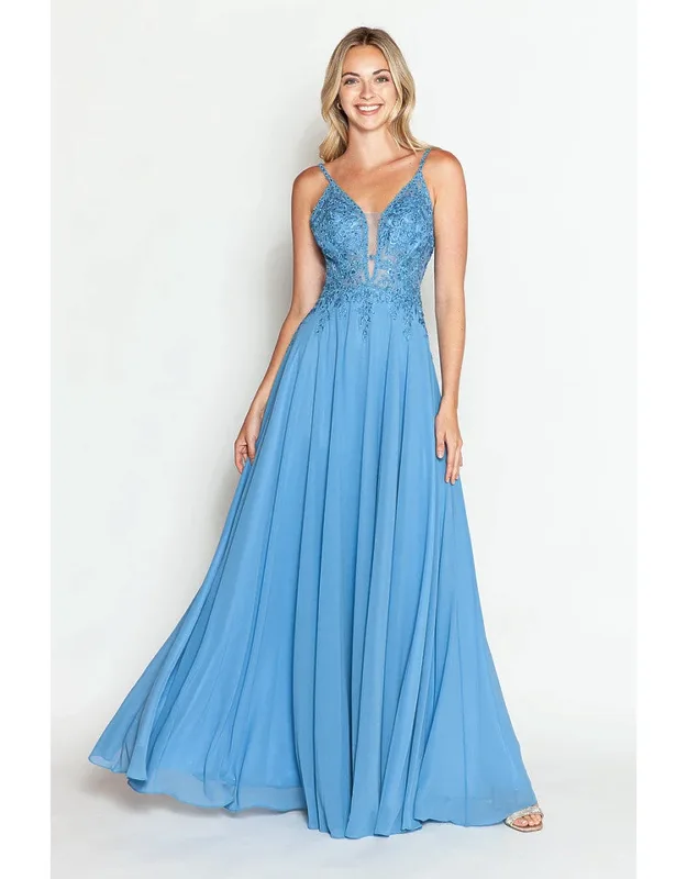 Lace Appliqué Spaghetti Strap A-line Gown