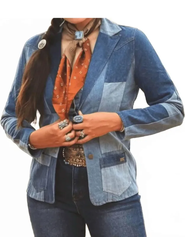 Denim Patchwork Western Blazer