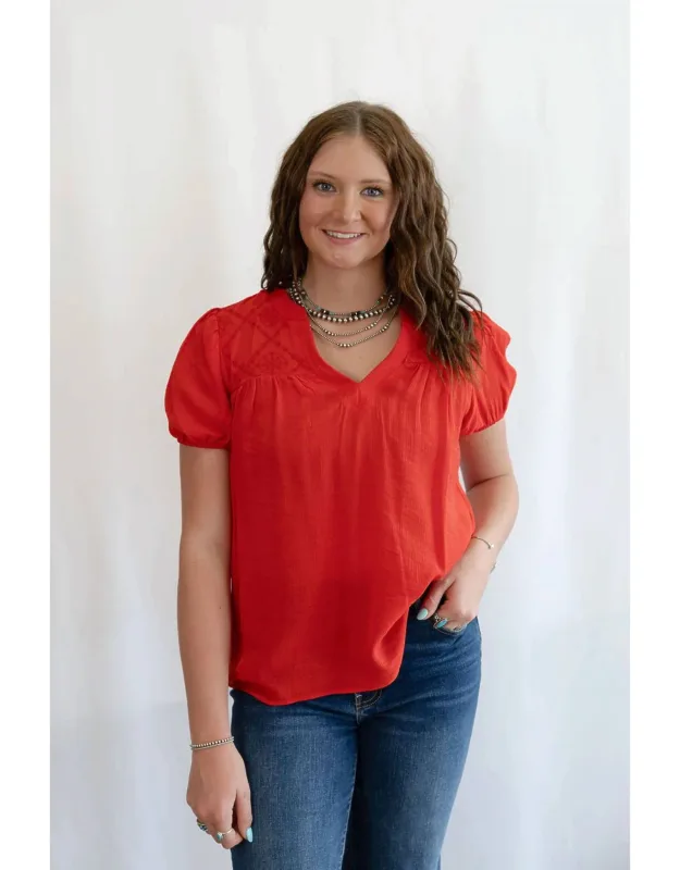 Eyelet Puff Sleeve Western Top
