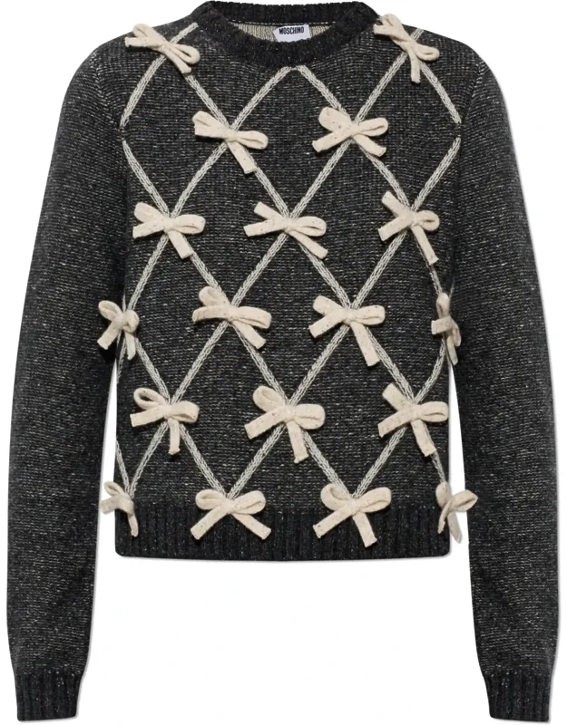 Textured Knit Sweater With Bow Design
