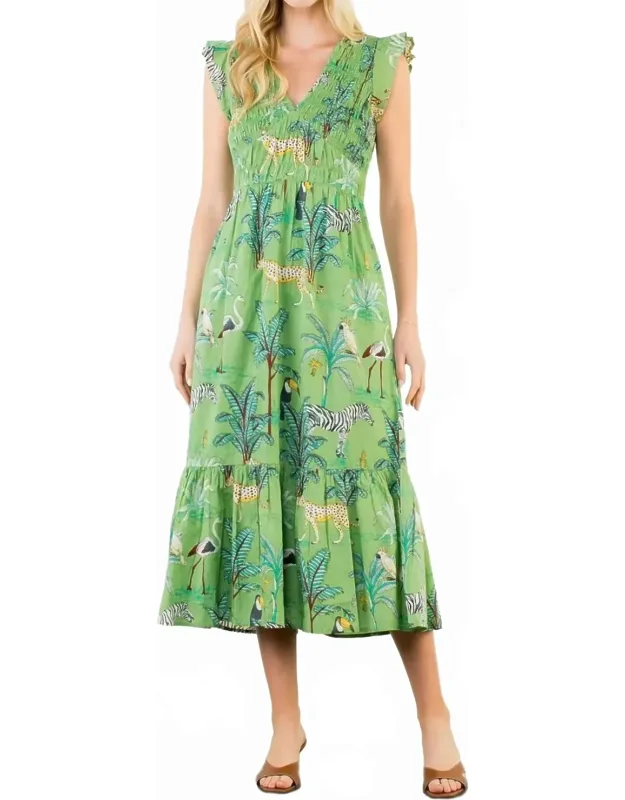 Flutter Sleeve Animal Print Maxi Dress