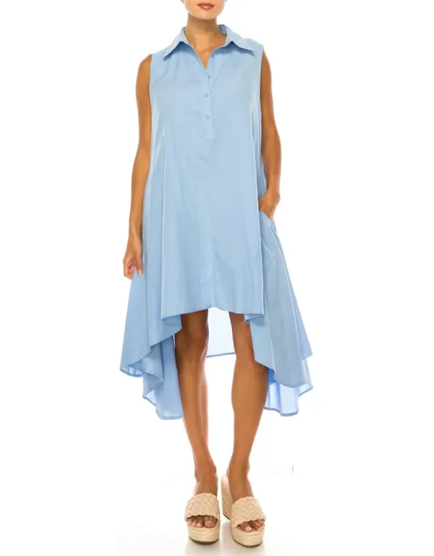 Sleeveless Split-neck Uneven Hem Shirt Dress
