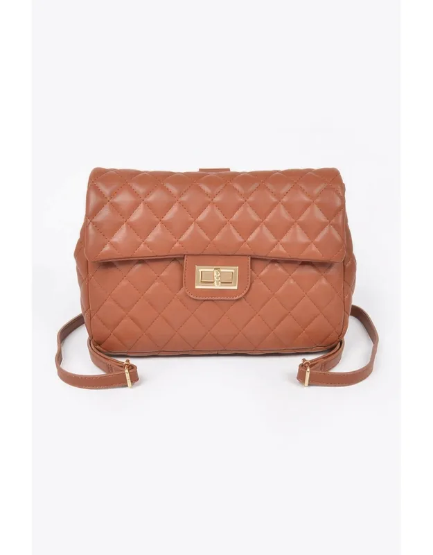 Quilted Faux Leather Flap Backpack