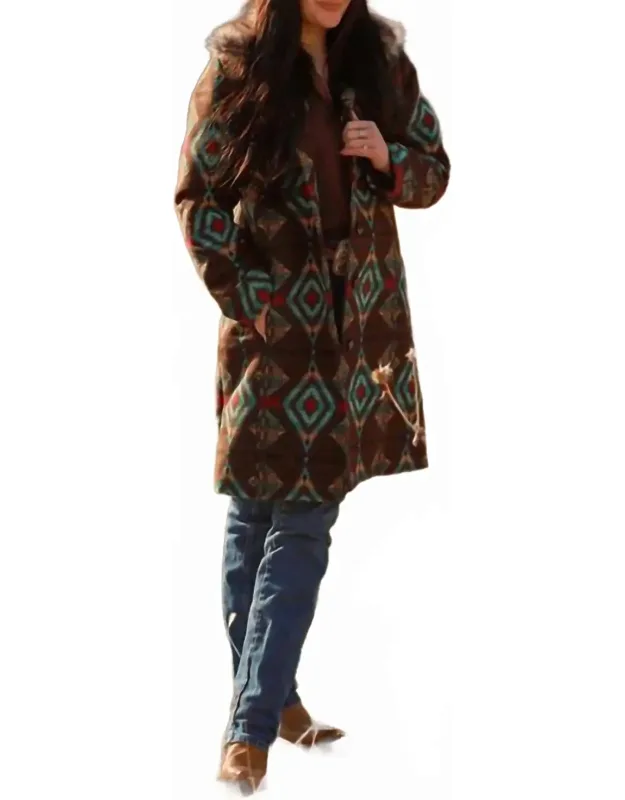 Long Aztec Jacket With Removable Fur Collar