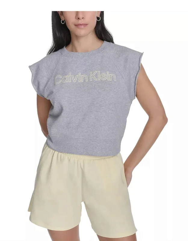 Cropped Sleeveless Outline Logo Sweatshirt