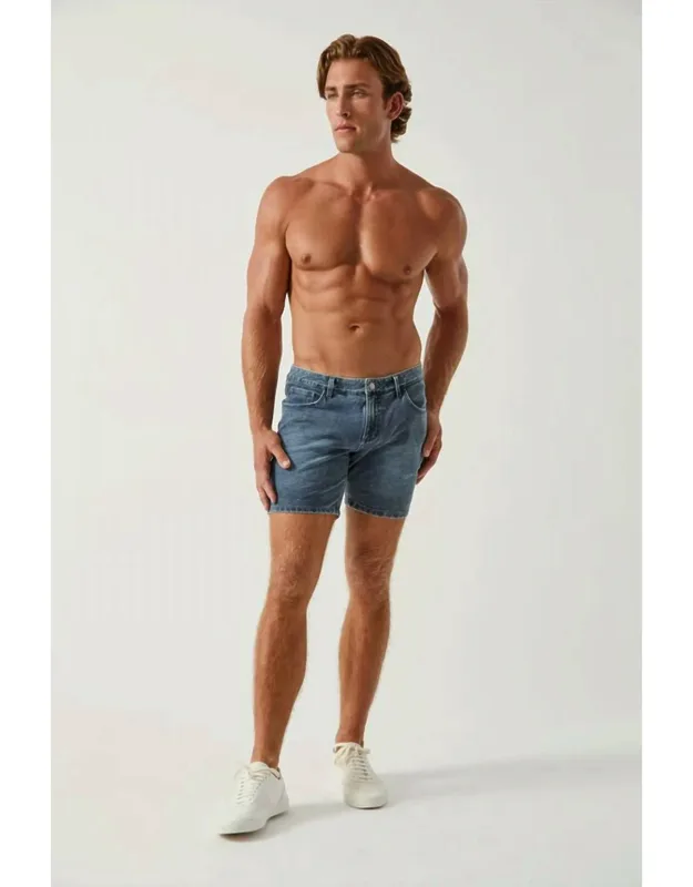 Washed Denim Knit Stretch Shorts