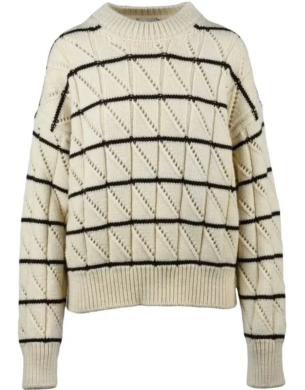 Perforated Crewneck Sweater With Textured Geometric Pattern