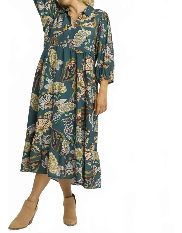 Boho Paisley Tiered Midi Dress