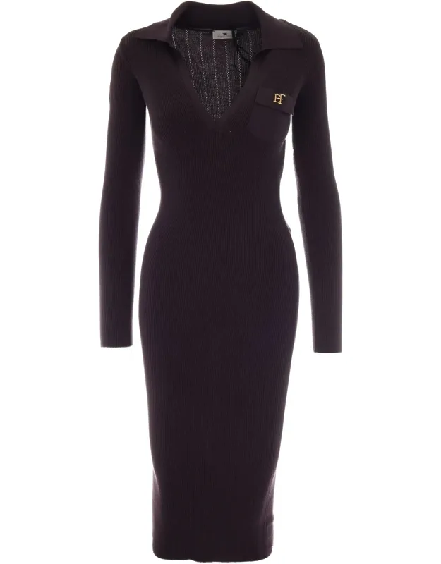 Knit Dress With Polo Collar And Embroidered Details