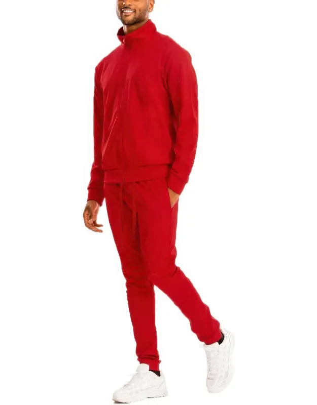 Full Zip Up Solid Track Jacket Set