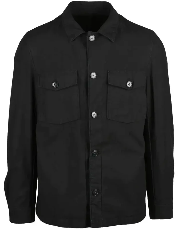 Twill Shirt With Classic Collar And Buttoned Pockets
