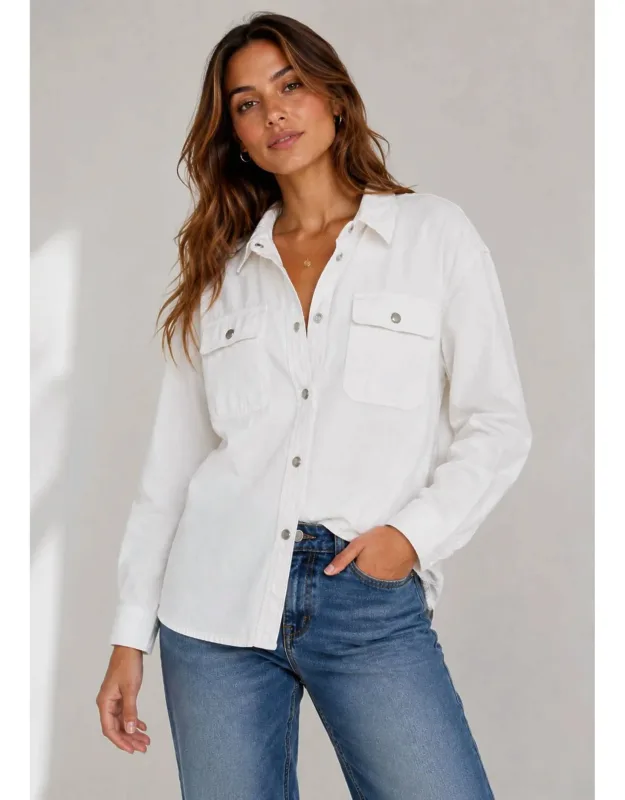 Adrianna Button Up Long Sleeve Boxy Shirt