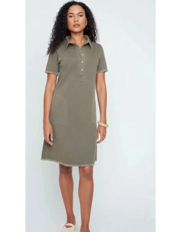 Khaki Short Sleeve Swing Dress