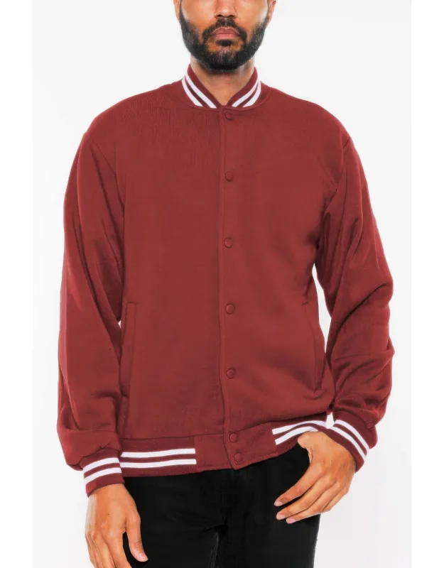 Fleece Snap Button Varsity Jacket