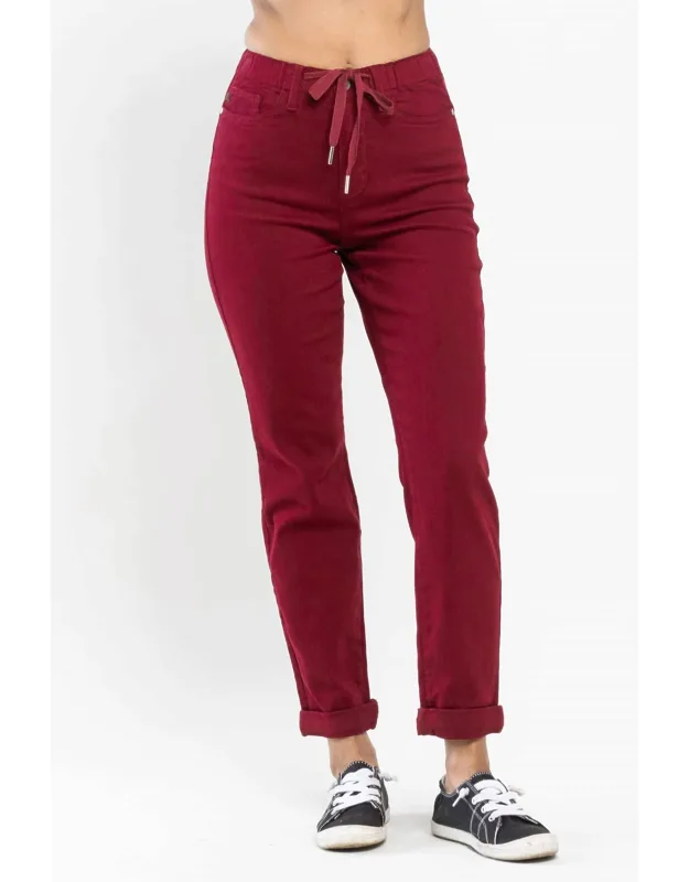 High Waist Pull On Double Cuff Jogger Jeans