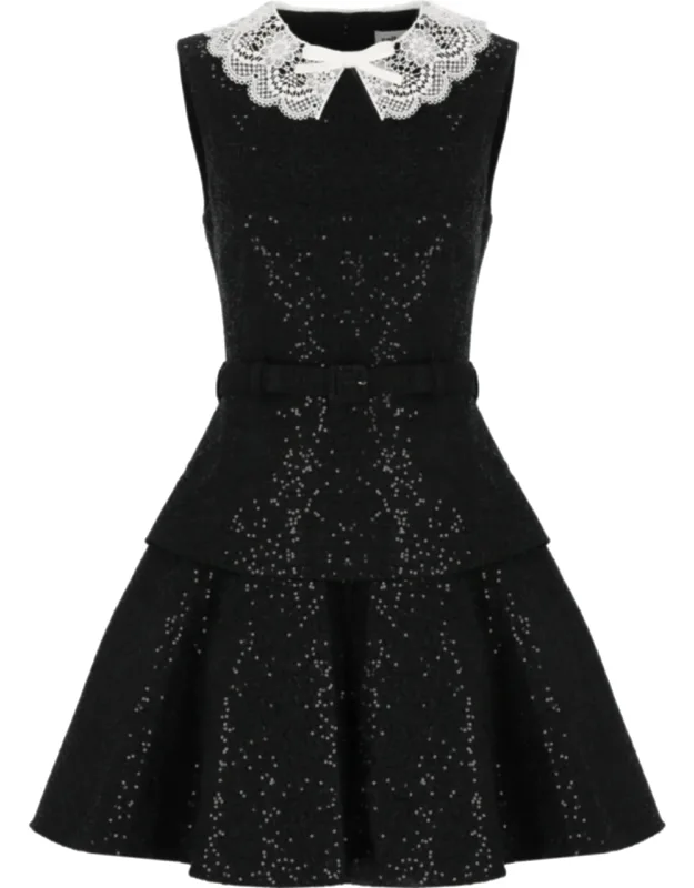 Boucle Dress With Sequins And Lace Details