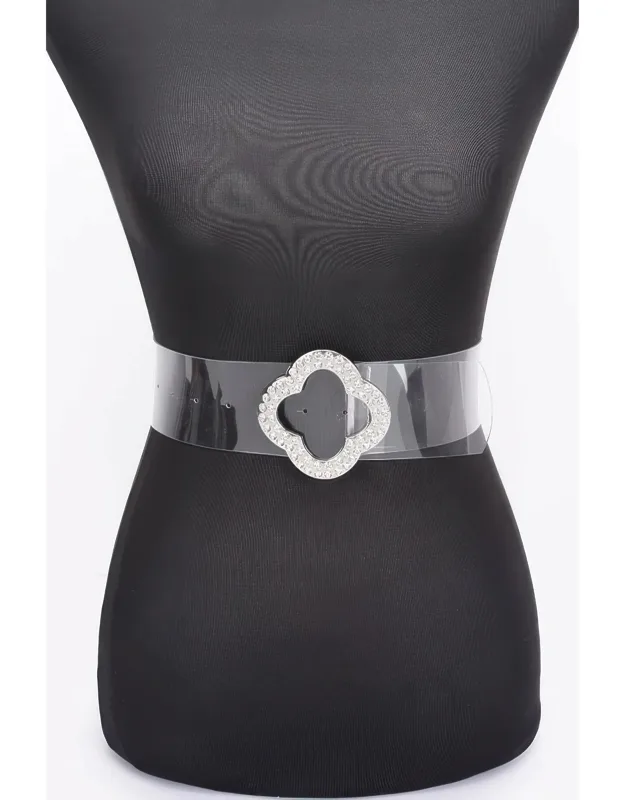 Rhinestone Buckle Clear Belt - Durable Pvc, Adjustable Length