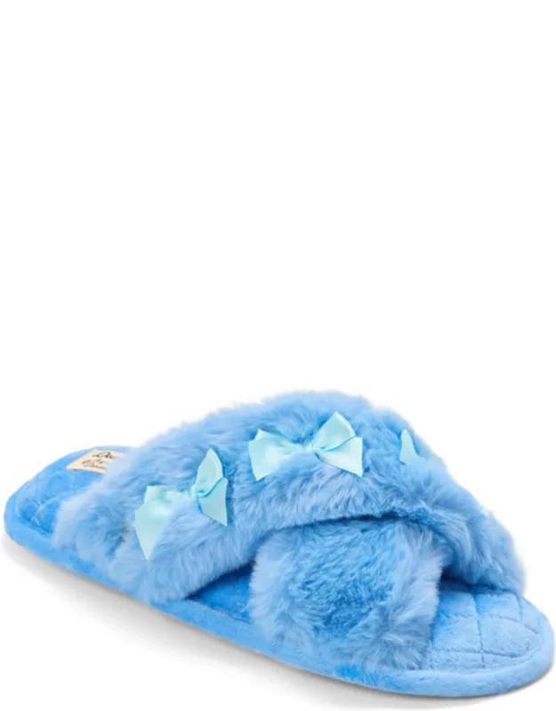 Jessica Bows Furry Crossband Slide Slippers