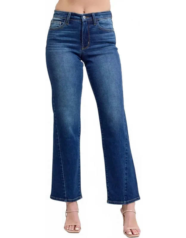 Mid Rise Side Seam Detail Straight Jeans