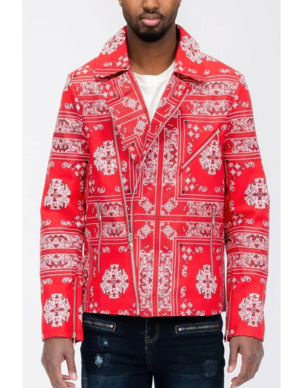 Bandana Print Vegan Leather Jacket