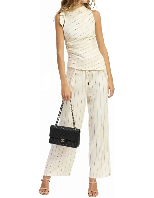 Double Tie Belt Detail Pleated Pinstripe Trousers